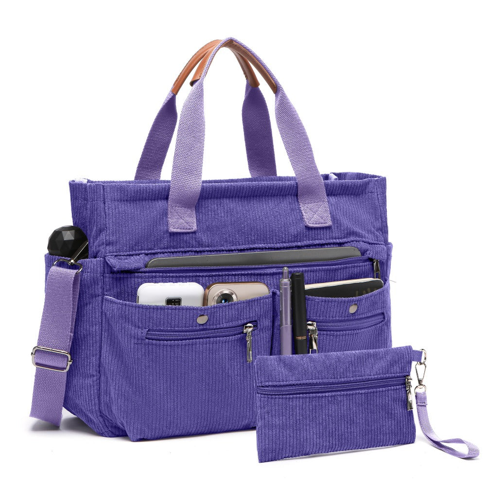 Corduroy Tote Bag Set (2PCS) for Women, Laptop Work Bags Crossbody Shoulder Hobo Messenger Handbag Purse Travel Gym Totes