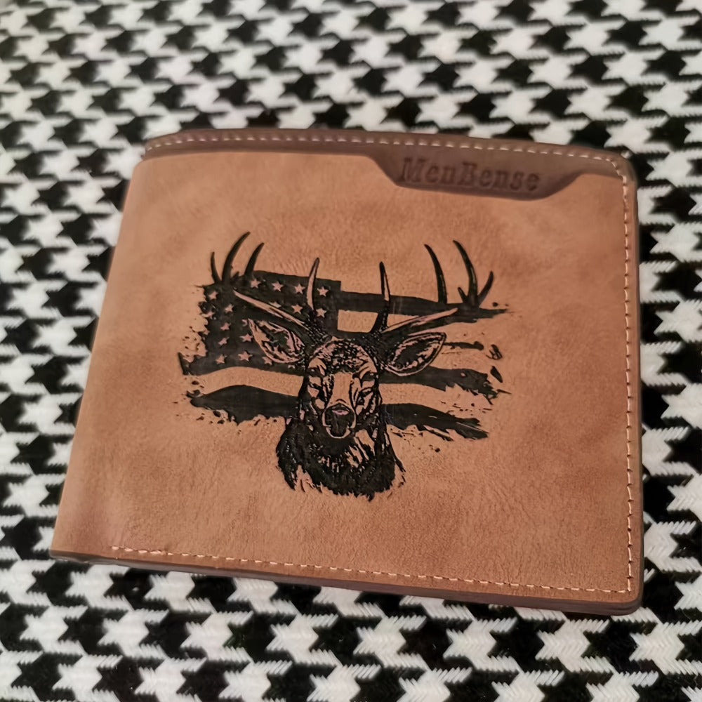 Men's Laser-Engraved Wallet with Deer Pattern