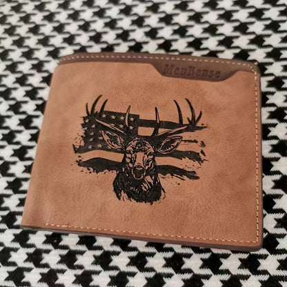 Men's Laser-Engraved Wallet with Deer Pattern