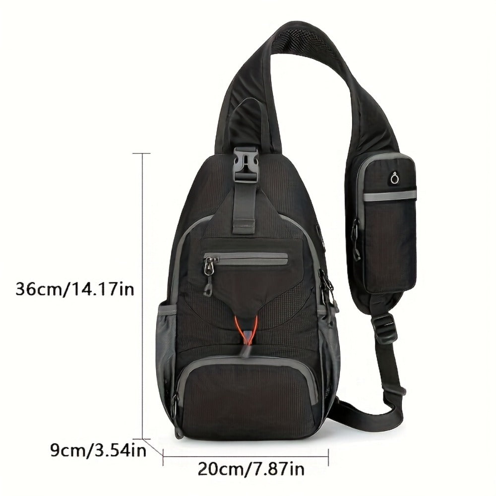 Sport Sling Bag for Men and Women - Large Capacity Crossbody Bag for Travel, Hiking & Daily Commute | Adjustable Breathable Strap, Multiple Pockets with Earphone Hole, Nylon.