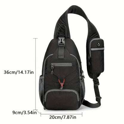 Sport Sling Bag for Men and Women - Large Capacity Crossbody Bag for Travel, Hiking & Daily Commute | Adjustable Breathable Strap, Multiple Pockets with Earphone Hole, Nylon.