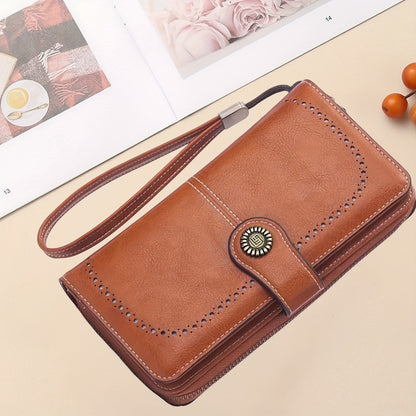 1pc RFID Blocking Long Wallet with 10 Practical Card Sleeves- Stylish Synthetic Leather Zipper Purse with Wrist Strap, Multi-Functional Card Holder for Women