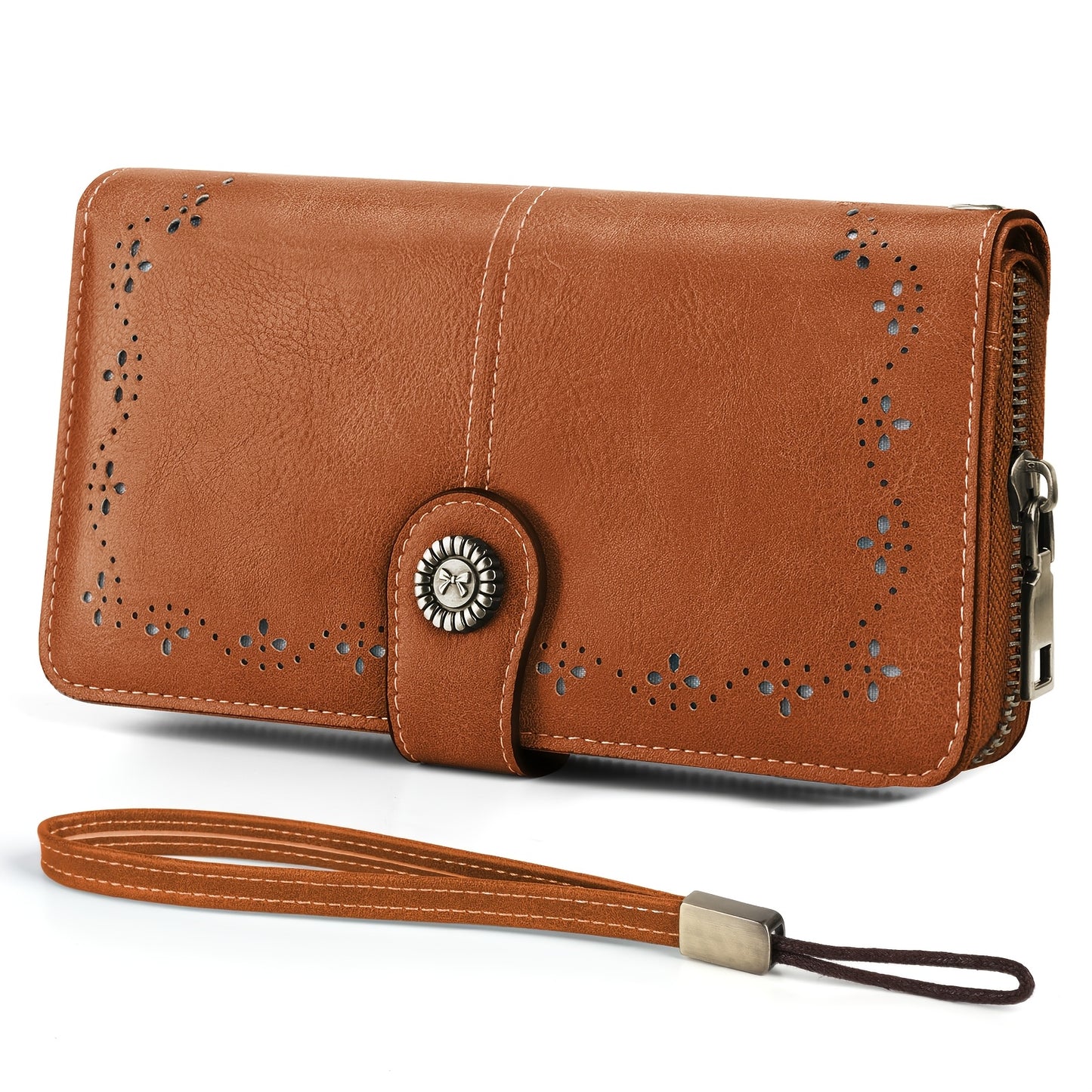 1 Pc RFID Blocking Retro Large Capacity Long Wallet PU Solid Color Women's Purse Multi-Functional Zipper Wallet with Wrist Strap Passport Ticket Credit Card Holder Can Accommodate Large Screen Phone