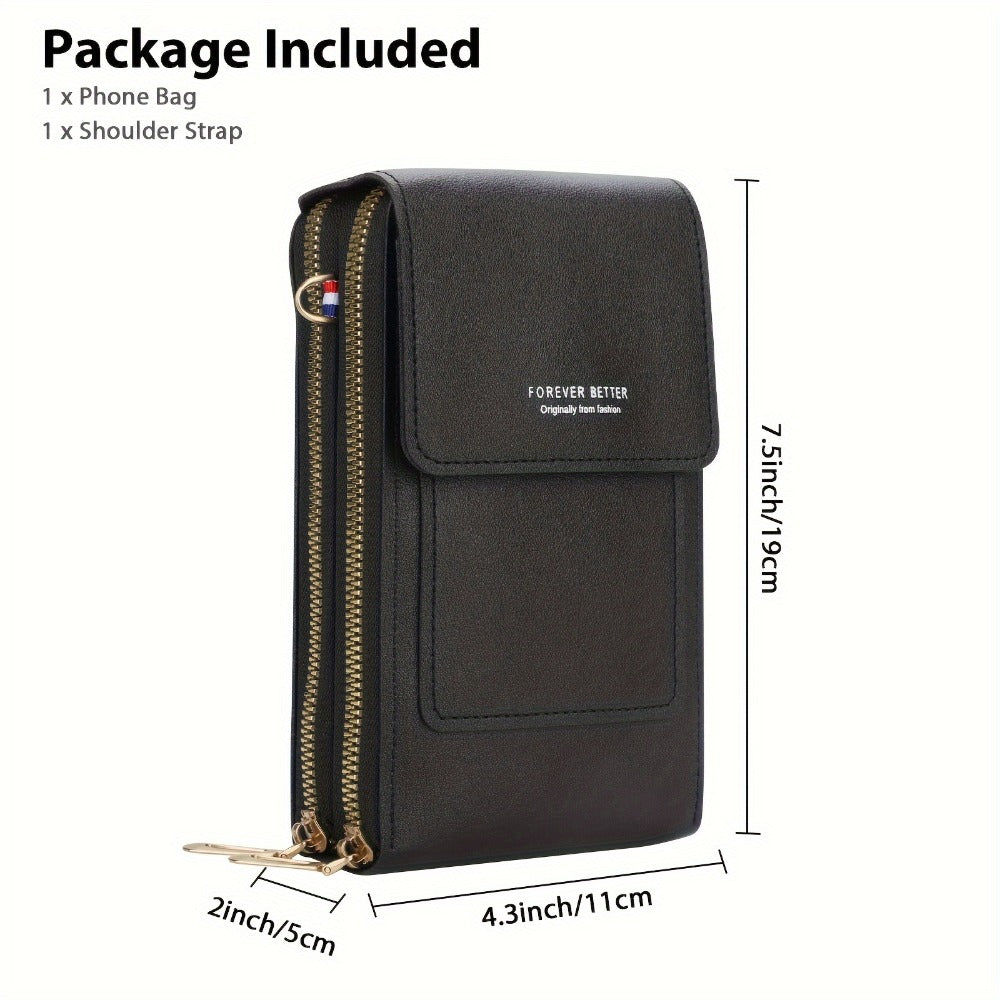 Touchscreen Cell Phone Purse, Mini Crossbody Phone Bag, with Zipper Wallet, Adjustable Shoulder Strap, Black