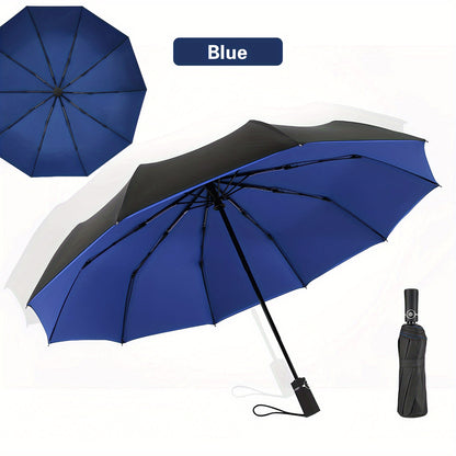 Large And Sturdy 10-Rib Design Black And Red Windproof Gear Shift Sunshade Umbrella, Automatic Folding And Opening Umbrella