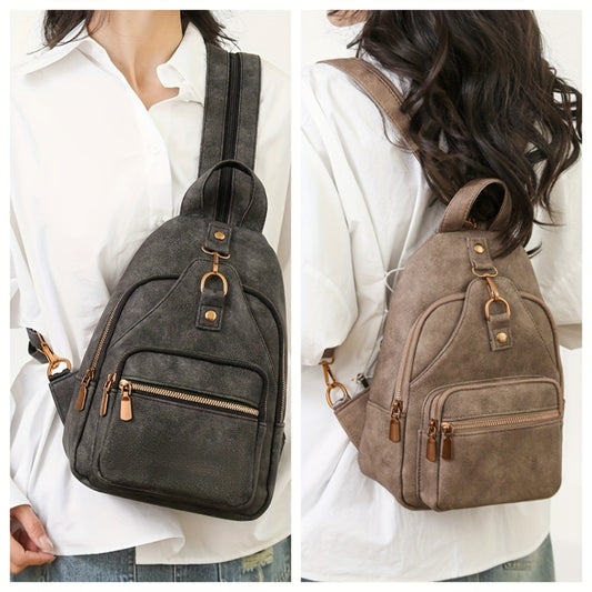 Classic Chic PU Backpack for Ladies - Adjustable Straps, Zip Fastening, Various Pockets, Trendy Shoulder & Crossbody , Chest , Casual Daily Use | Sturdy Zip Closure for Travel And Shopping (Available in Black/Brown/Khaki)