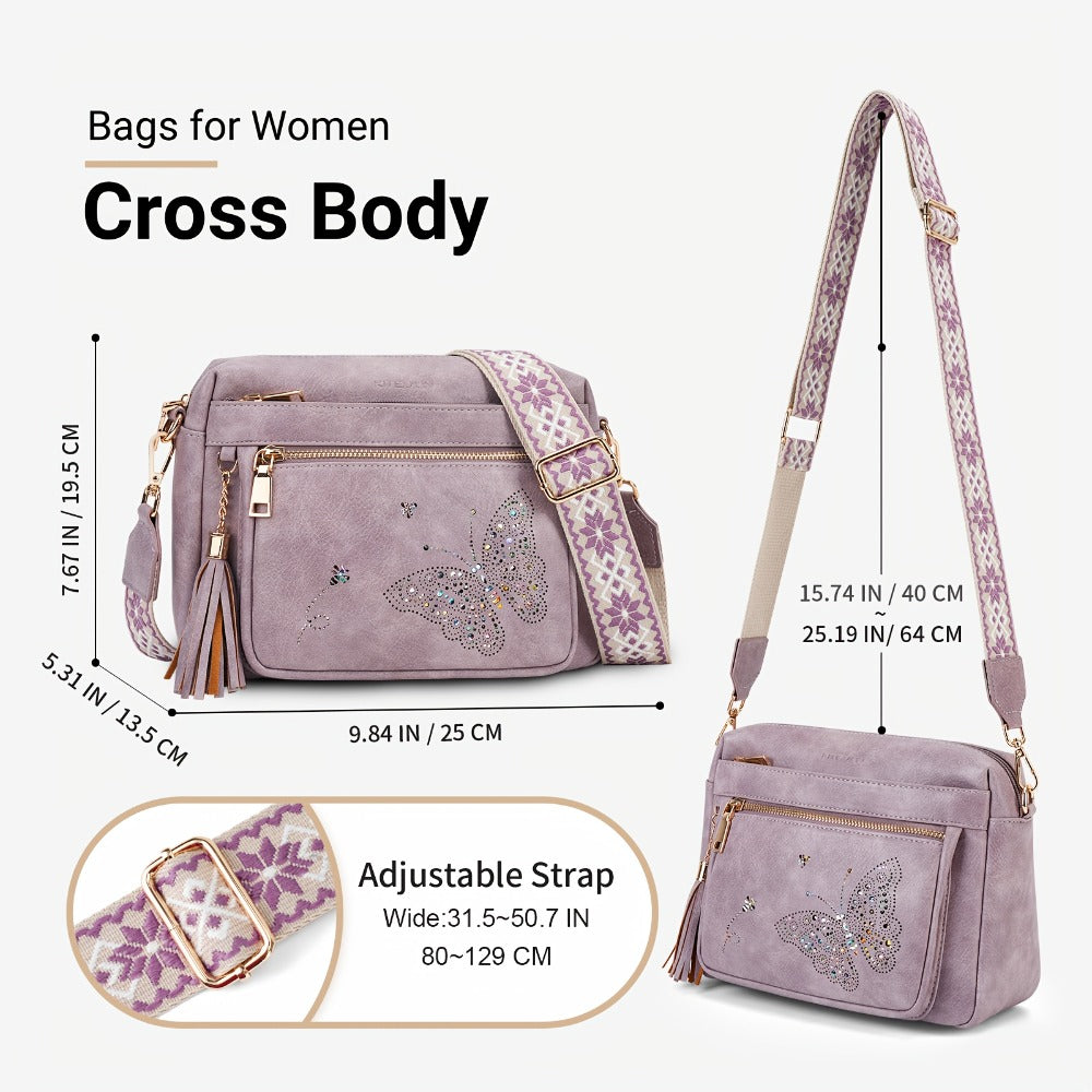 Butterfly Crossbody Purse For Women, Lightweight Medium Crossbody Bag Soft Faux Material Women'S Shoulder Handbags With Tassel Mothers Day Gift