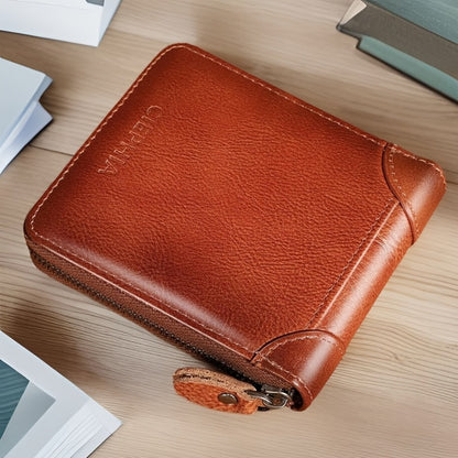Cierhia Vintage Men'S Top Layer Cowhide Wallet with RFID Blocking Protection - Slim Brown Clutch with Zipper, Multi-Function ID & Credit Card Holder, Coin Pocket - Ideal Gift for Him, Short Wallet