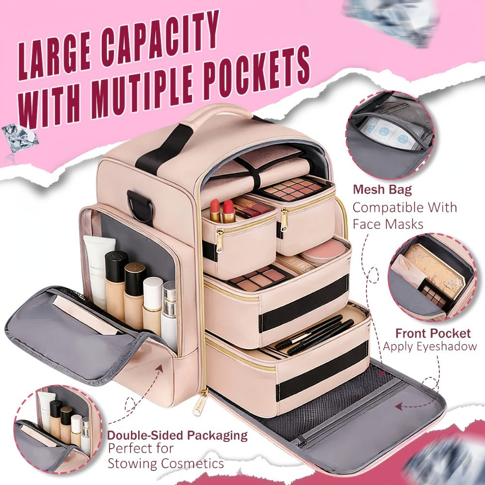 Makeup Bag Cosmetic Bag Organizer with 4 Inner Removable Pouches And 1 Jewelry Roll Multifunctional Travel Makeup Case