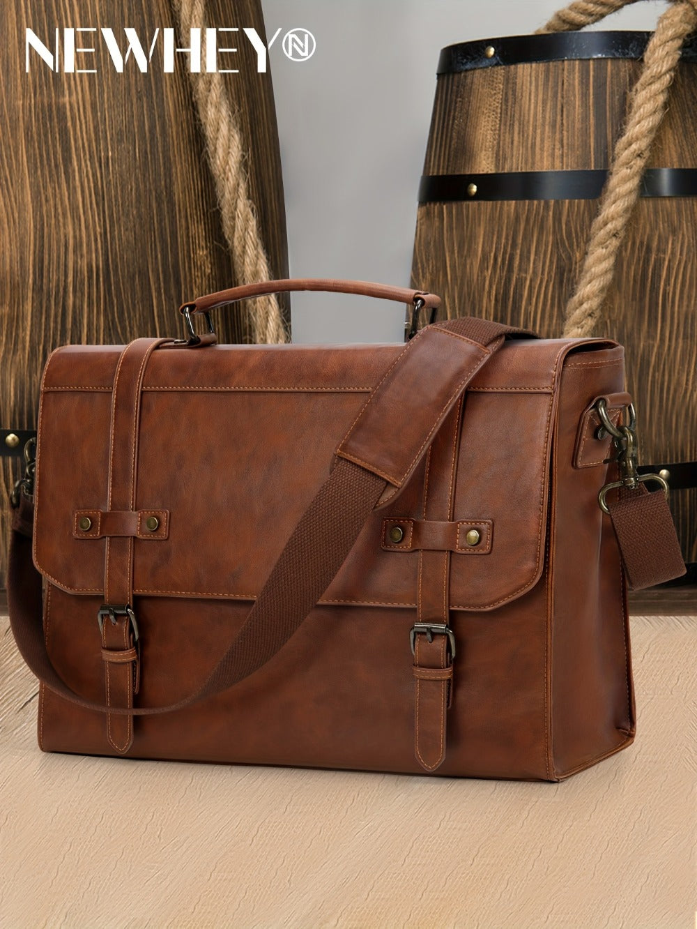 RAINSMORE Men's Crossbody Bag 17 Inch Retro Laptop Briefcase Large Laptop Bag Handbag Computer Shoulder Bag Office Business Travel College, Brown