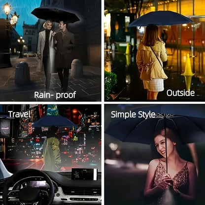 Extra Large Windproof Umbrella with 12-Rib Double-Sided UV Protection - Manual Open, Durable Iron Frame & Silicone Handle, Sleek Black Compact Foldable Design for Family, Outdoor, Commuting Use