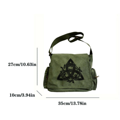 Large-capacity Flip-top Retro Tote Messenger Mailman Bag | Two-color Option, Celtic Triangle Knot Vine Pattern, Suitable for Daily Travel and Gatherings, Ideal Gift for Girlfriend