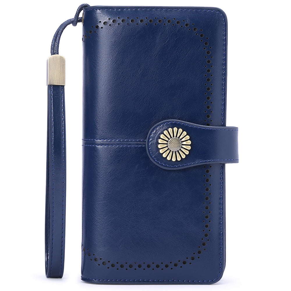 Purple Wallets for Women RFID Blocking, Long Wallet with 24 Card Slots & Phone Pocket, Large Capacity Wristlet Clutch, Gift Box for Daily Use