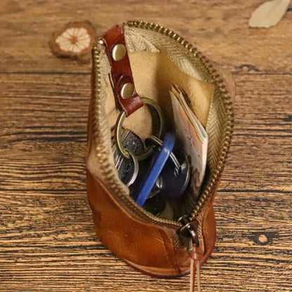 1pc Viking Sporran Mini Portable Bourbon Brown Handcrafted Thick Leather Waist Bag Change Holder Pouch Keychain Zipper Coin Purse for Men and Women Halloween Black Friday Christmas Thanksgiving Gift for Boyfriend Husband Father