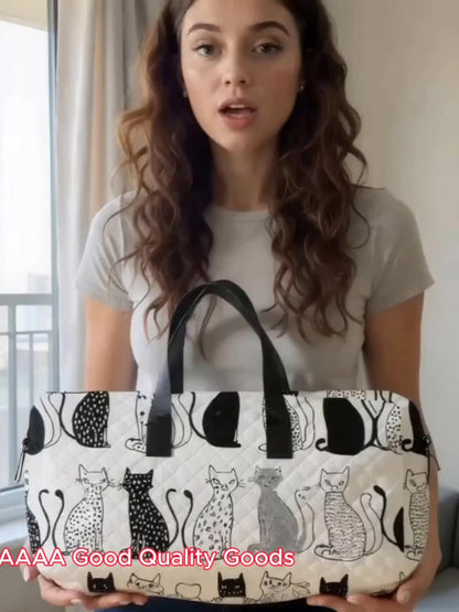 Chic Cat Print Large Capacity Travel Bag with Diamond Grid Design - Versatile Overnight & Yoga Tote, Portable Crossbody with Shoe Compartment - Perfect for Daily Use, Work, Or Travel, Gift for Your Friends