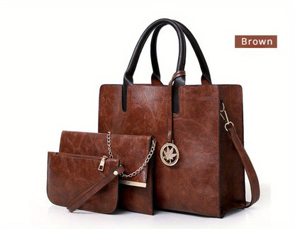 Set of 3 Vintage-Inspired Women'S Bags - Includes a Tote with Chain, a Crossbody Bag, And a Coin Purse