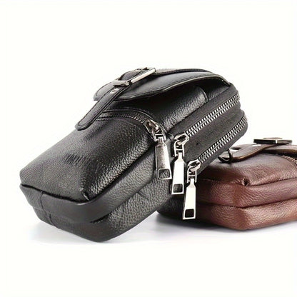 Genuine Leather Crossbody Bag Compatible for & Smartphones - / Belt Loop Messenger Waist Pack with Phone Pouch, Zipper Closure Handbag, Pure Genuine Leather Purse
