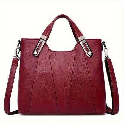 Exquisite Ladies' Genuine Leather Tote Bag - Spacious And Stylish Shoulder Bag with Crossbody Strap, Ideal for Work And Daily Style, Available in Light Grey, Purple, Blue, Burgundy And Black