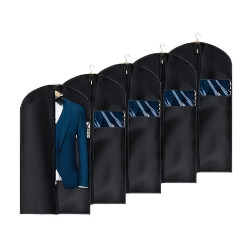 5pcs Black Washable Suit Covers with Transparent Windows, Suitable for Cabin Storage, Washable Suit Covers, Shirts, Suits, Dresses, Suit Dust Bags with Windows for Cabin Storage