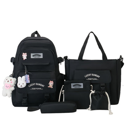 5pcs Solid Color Backpack, Teenager'S Travel Bag, Large Capacity Backpack, Easy Tote Bag, Pencil Case, Casual Crossbody Bag, Lightweight Student Shoulder Bag, for Teenager, For Teenager