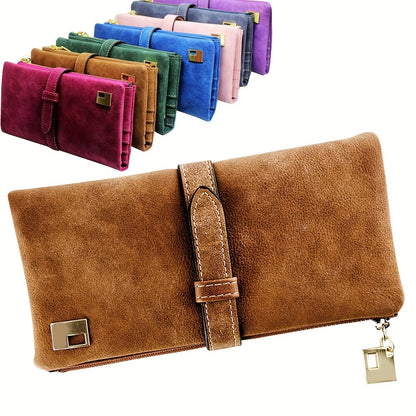 Retro Frosted Long Clutch Wallet Solid Color Multi Card Slots Money Purse Phone Handbag for Women