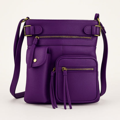 Super Soft Genuine Leather Crossbody Bag with Top Belt Accent – Classic Bronze Hardware