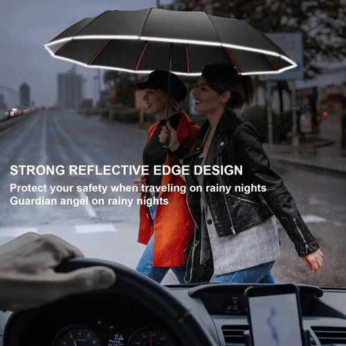 1pc Fully Automatic Reverse Folding Umbrella with 20 Ribs, Windproof, Design, Double Bone Structure, Equipped with Night Reflective Strips - Made Of High-Density Material, Uitable for Daily Use By Both Men And Women.