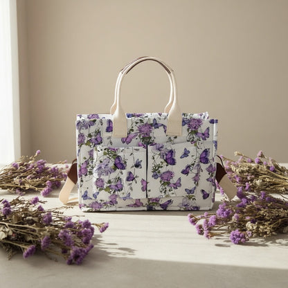 Butterfly Tote Bag for Women Patched Purse Cute Shoulder Bag Multi-Pocket Satchel Handbag for Work Books Travel, Bag Solely