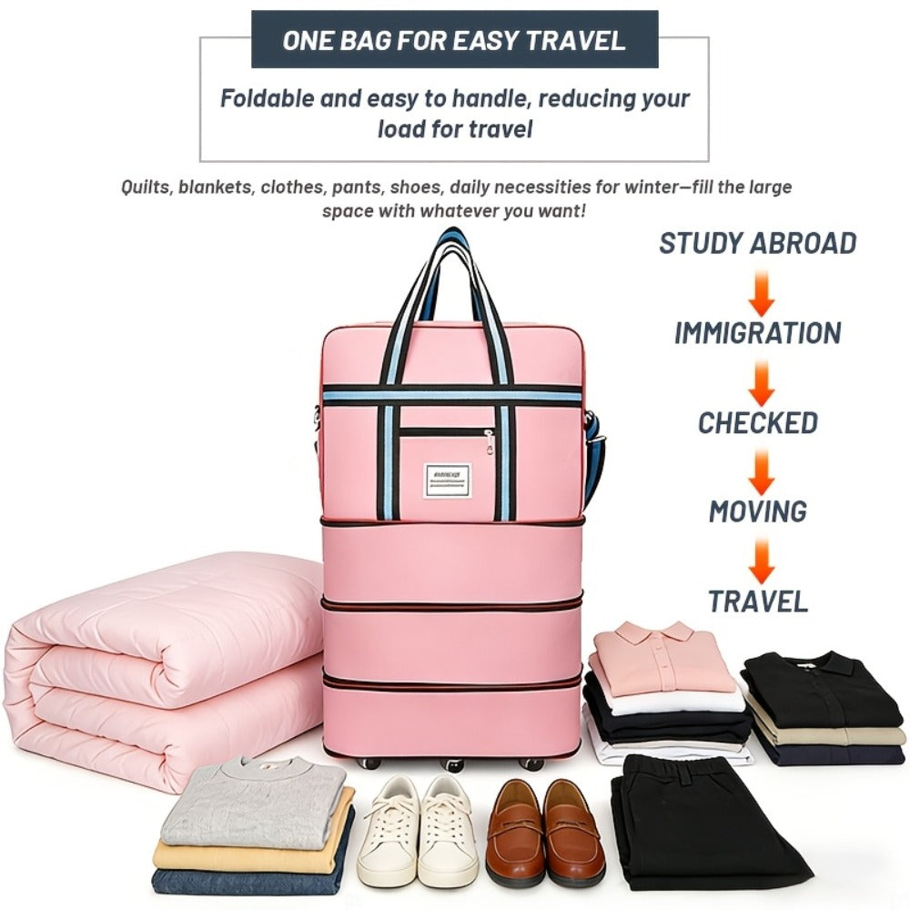 Oversized Expandable Rolling Duffle Bag - Collapsible Checked Luggage for Air Travel And Relocation