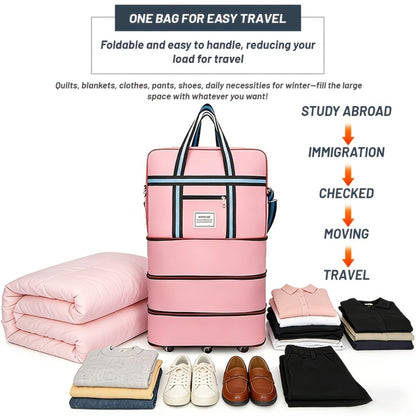 Oversized Expandable Rolling Duffle Bag - Collapsible Checked Luggage for Air Travel And Relocation