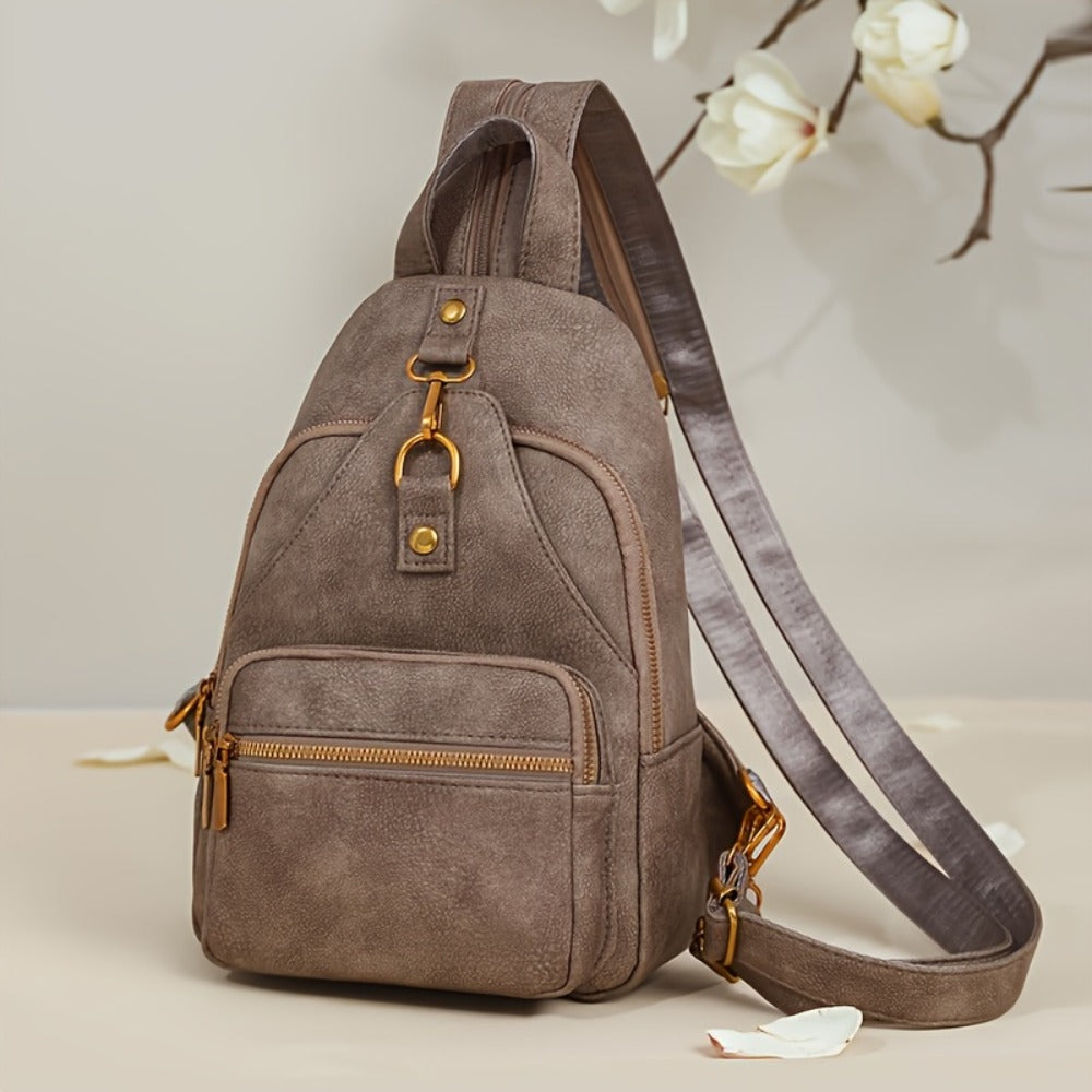 Classic Chic PU Backpack for Ladies - Adjustable Straps, Zip Fastening, Various Pockets, Trendy Shoulder & Crossbody , Chest , Casual Daily Use | Sturdy Zip Closure for Travel And Shopping (Available in Black/Brown/Khaki)