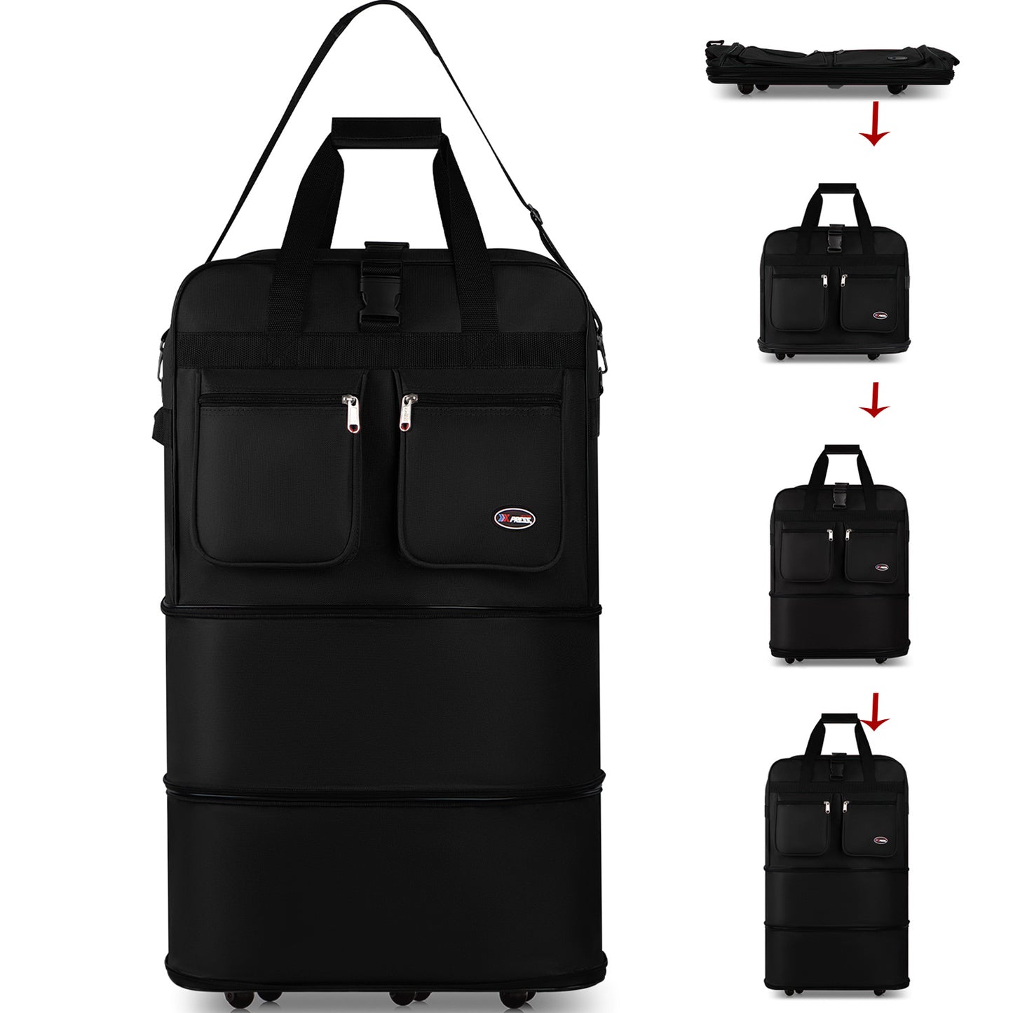 Multi-Functional Expandable Foldable Luggage with Spinner Wheels & Removable Strap,Water-repellent Collapsible Rolling Suitcase,Large Capacity Travel Bag for Home Storage,Moving,Trip, Outdoor Sport - 30in 36in 40in - Red/Navy/Black