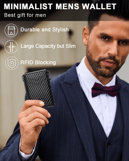 Wallet for Men, Mens Minimalist Wallet 9-13 Cards, Slim Compact Wallet with Money Clip & ID Window, RFID Blocking Smart Pop Up Card Wallet, Metal Aluminum Credit Card Holder Bifold Wallet