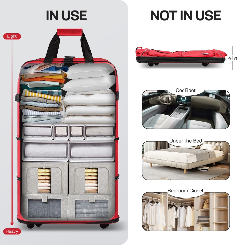 Multi-Functional Expandable Foldable Luggage with Spinner Wheels & Removable Strap,Water-repellent Collapsible Rolling Suitcase,Large Capacity Travel Bag for Home Storage,Moving,Trip, Outdoor Sport - 30in 36in 40in - Red/Navy/Black