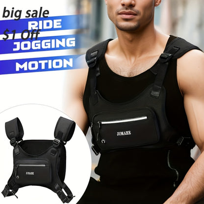 Unisex Reflective Chest Bag for High Performance, Adjustable Straps for Workouts, Walking, Hiking, Running, And Cycling. Lightweight Backpack with Reflective Back (Black) for Boyfriends