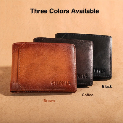Ciephia Men'S Retro Full Grain Leather Tri-Fold Wallet | Rfid Blocking, Multiple Card Slots, Perfect Gift For Men