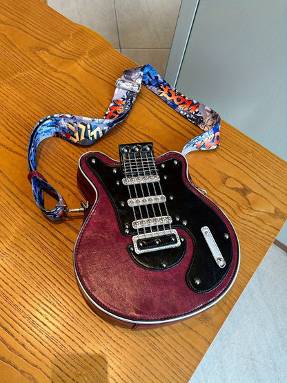 Distinctive Creative Y2K Hot American Style  Guitar Shaped Bag Beth Guitar Shaped Bag Shoulder Bag Crossbody Bag Fashionable Chain Rivet Decoration Color Contrast Wide Shoulder Strap Women's Bag Street Unisex Bag