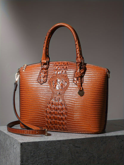 Women'S Work Handbag Featuring a Crocodile Design, a Spacious Crossover Style, And a High-End Fashionable Look. This Elegant Bag Includes a Detachable Shoulder Strap And a Secure Zipper, Making It a Perfect Gift for Christmas Or Thanksgiving