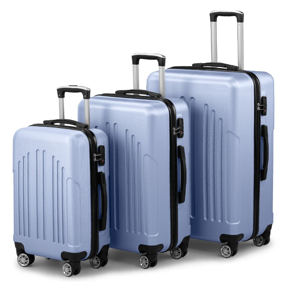 3pcs Hard Luggage Set with Combination Lock And 360° Spinner Wheels - Lightweight Carry-On Check-In Suitcases (20"/24"/28"), Durable PP And Iron-Aluminum Frame, Zipper Closure for Business Travel, Airplane, Train