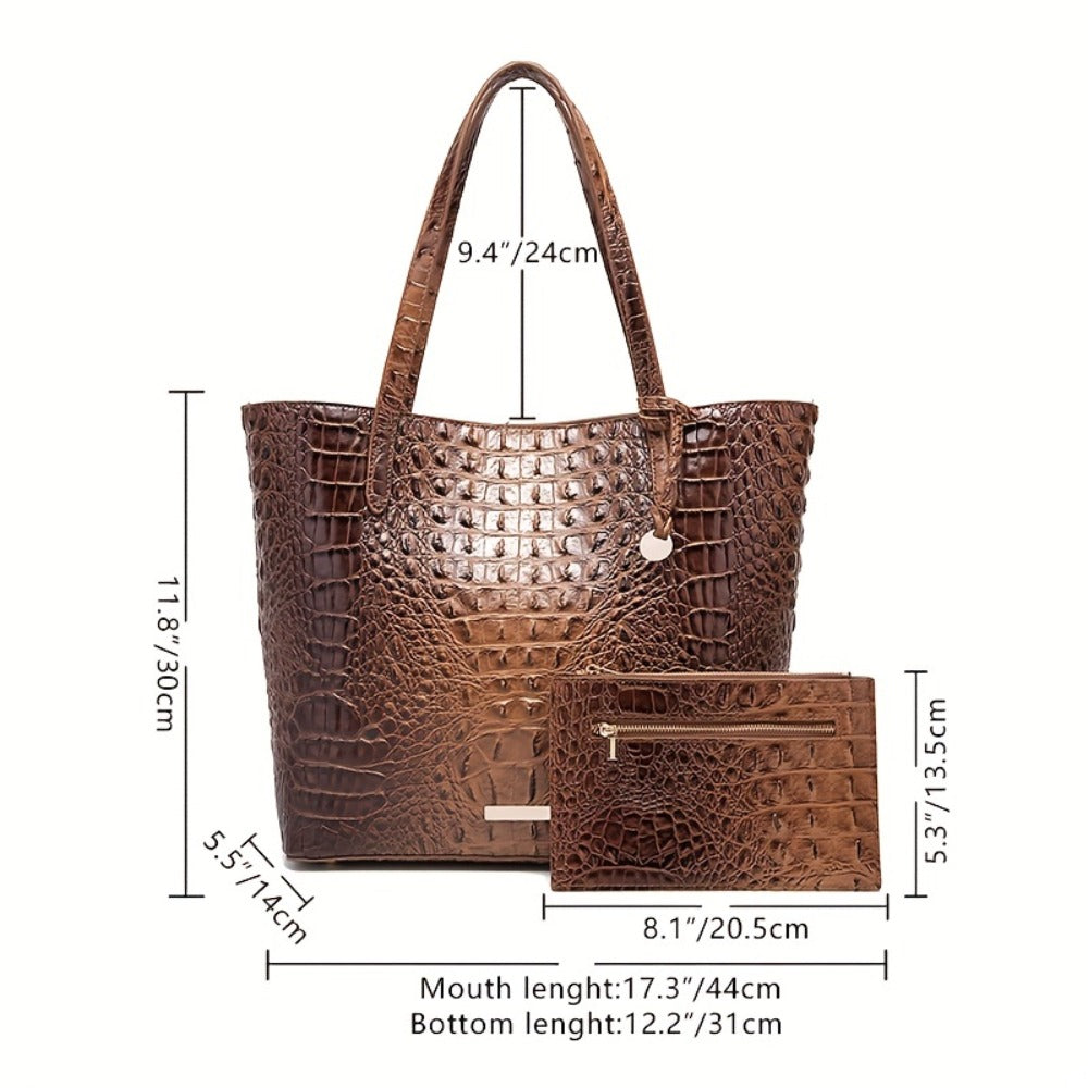Stylish Two-Part Tote Bag Featuring a Crocodile Design And Elegant Metal Details, Offering Ample Storage for Versatile Carrying Options, Ideal for Various Occasions