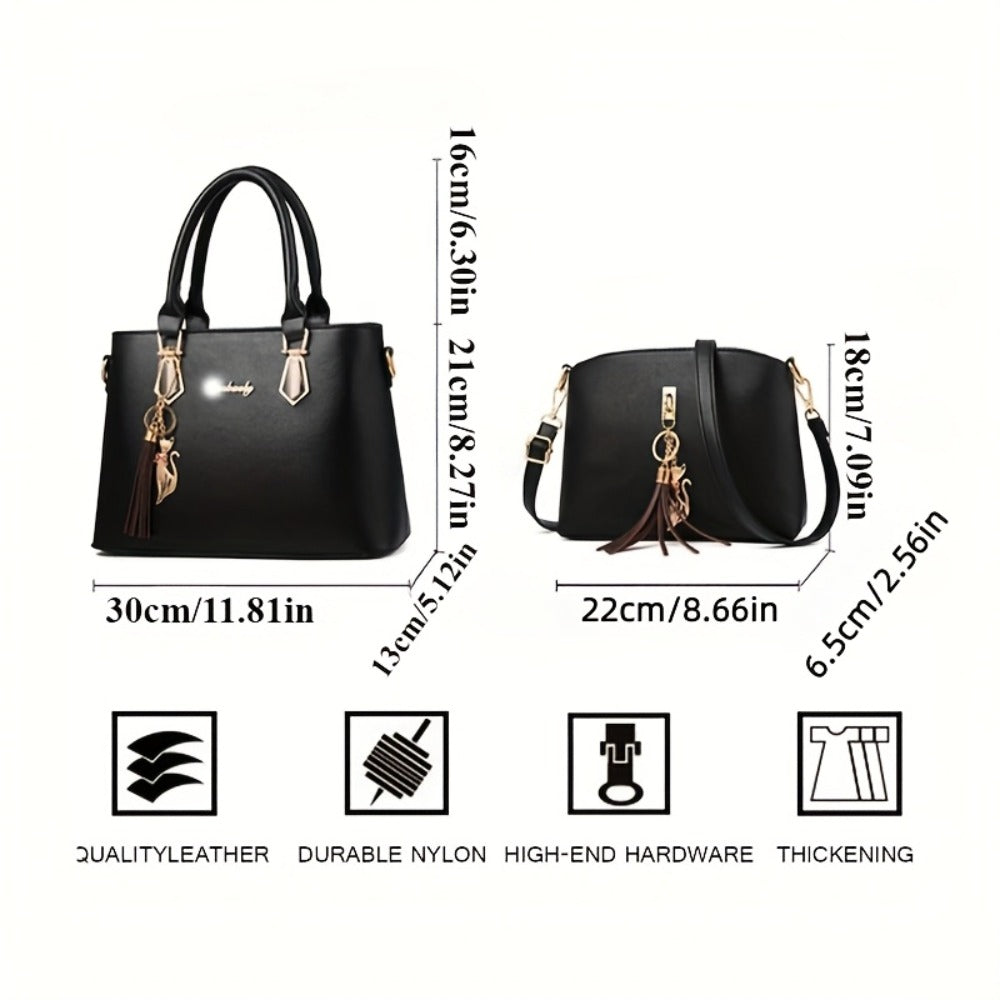 2pcs Ladies' Fashionable And Versatile Bag, Large Capacity Casual Handbag, Simple Single Shoulder Crossbody Bag, Cat Pendant Tassel Bag, Exquisite Y Scarfs, Suitable for Gifting Girlfriends, Wives, Parents for Best Birthday Gifts
