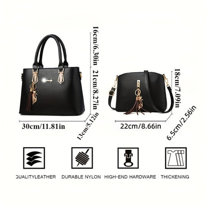 2pcs Ladies' Fashionable And Versatile Bag, Large Capacity Casual Handbag, Simple Single Shoulder Crossbody Bag, Cat Pendant Tassel Bag, Exquisite Y Scarfs, Suitable for Gifting Girlfriends, Wives, Parents for Best Birthday Gifts