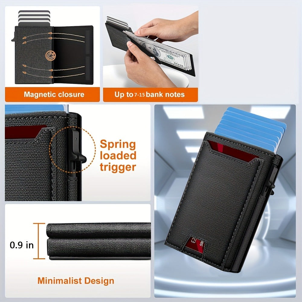 OBCREATOR RFID Blocking Wallet with Automatic Pop-Up Cards, Anti-Theft Magnetic Closure, Large Capacity Bifold Design for Women - Black, Secure Card Storage, Stylish Accessory, Durable Zipper Closure