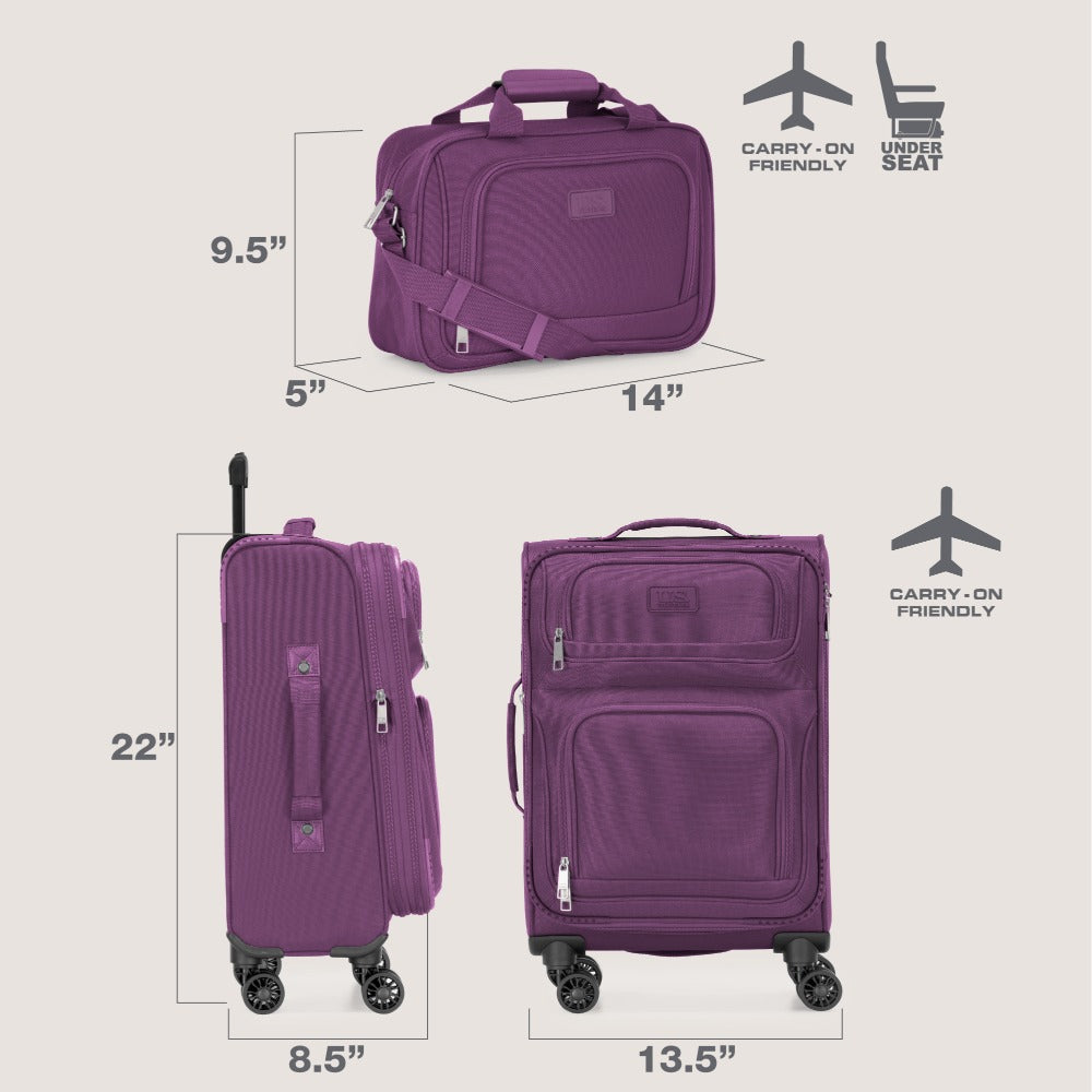 U.S. Traveler Rio II 2-Pcs Polyester Carry-on Suitcase w/ Tote | Soft Shell, Lightweight, Expandable & 360° Dual Spinner Wheels | Two-Tone, Colorblock, Matching Color, Black, Evergreen & Teal - Travel Luggage Set for Travel, Business Trips, and Weekend Ge