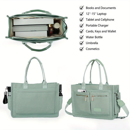 2pcs Women's Large Canvas Tote Bag with Pockets, Laptop Crossbody, Everyday Satchel, Shoulder Hobo Work Travel Gym Handbag