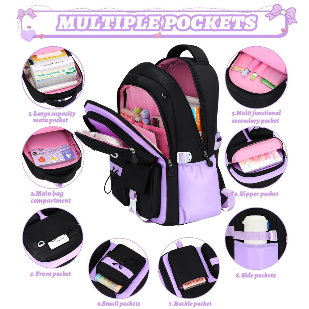 Set of 3 Bow Bags - Spacious School Backpack with Tablet Pocket, Lightweight Teen Laptop Bag Ideal for Travel, Gifts for Birthdays/Christmas, Back-To-School And Everyday Use, for Teens, for Teenager, For Teenager