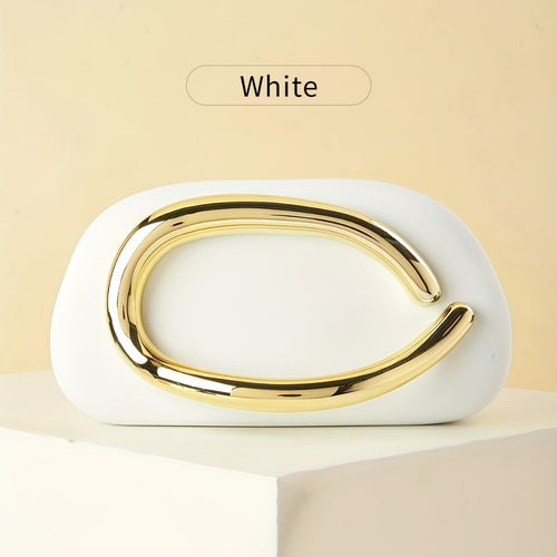 Women'S Evening Clutch with Golden Metal Handle And Removable Chain Shoulder Strap, Minimalist Acrylic Bag Perfect for Weddings And Parties, Designed with Magnetic Closure, Lining, Coin Pocket, And Photo Compartment