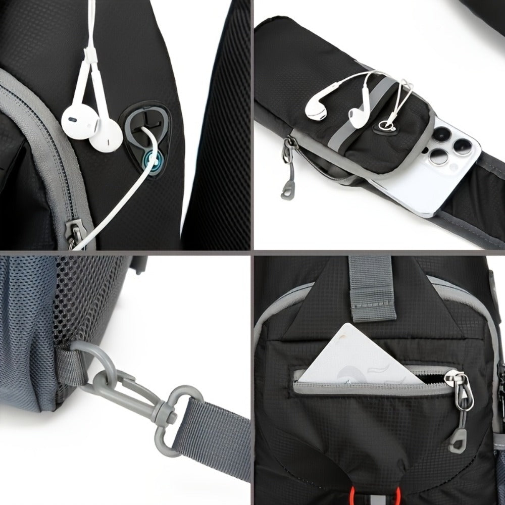 Sport Sling Bag for Men and Women - Large Capacity Crossbody Bag for Travel, Hiking & Daily Commute | Adjustable Breathable Strap, Multiple Pockets with Earphone Hole, Nylon.