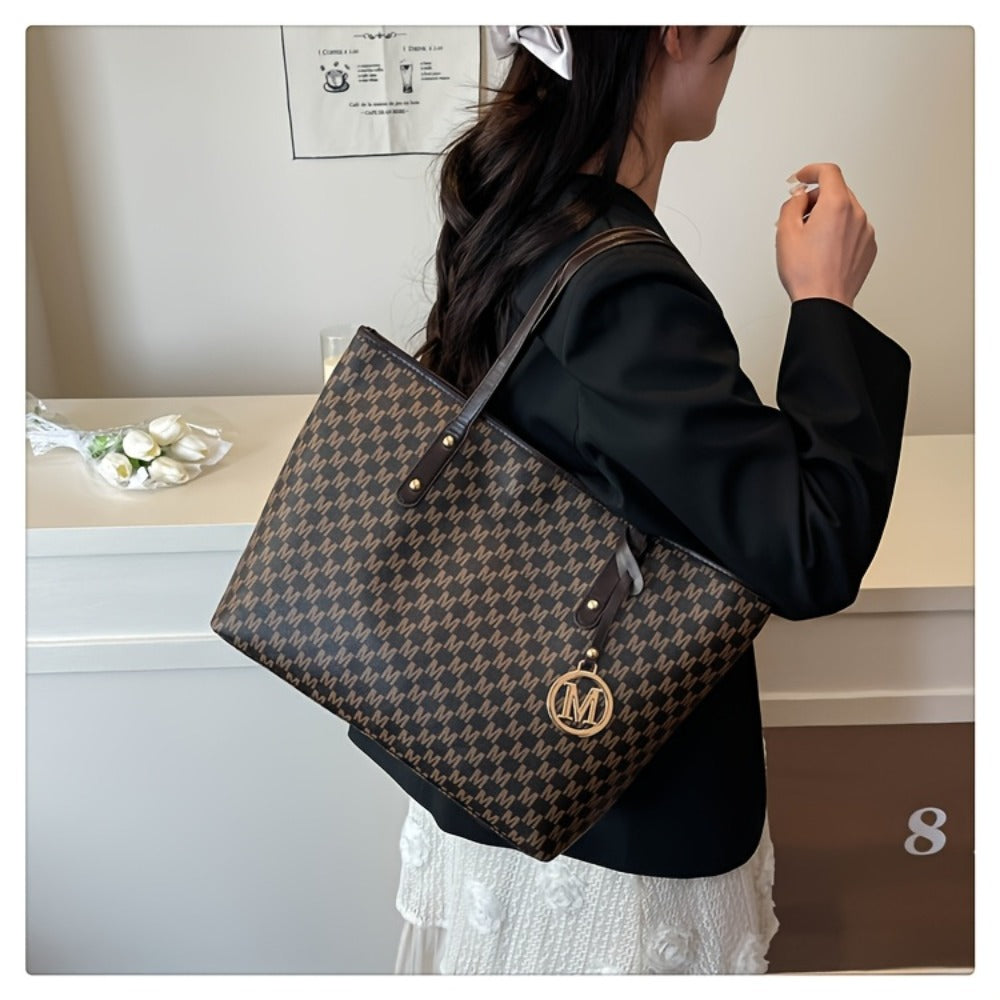 Sanrio Women'S Large Capacity Tote Bag, with Small Pink Bag And Decorative Bow, Zipper Closure Design, 3pcs/4pcs, Fashion Letter Print Shoulder Bag, Handbag for Daily Casual Travel Commute