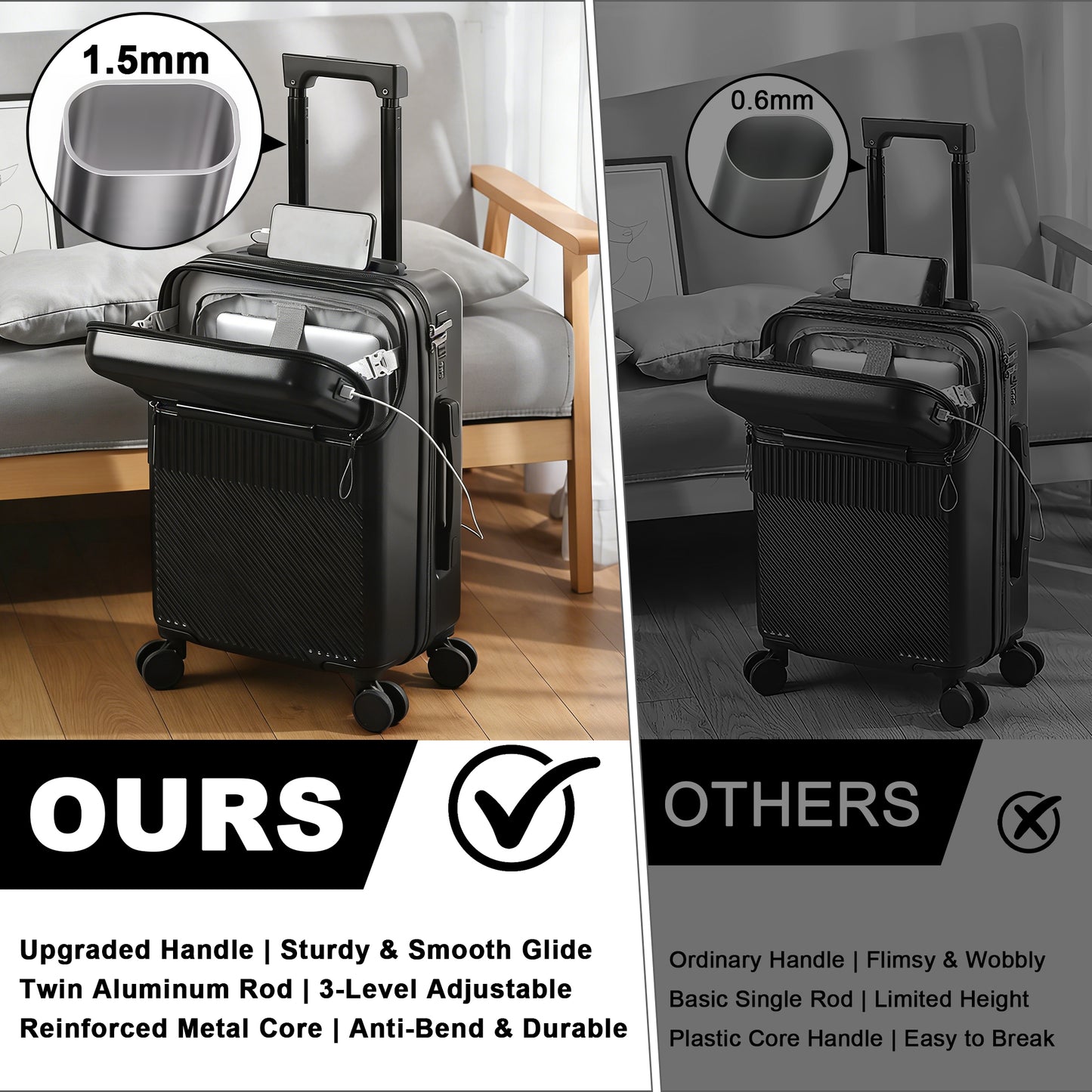 20in carry on luggage+luggage Bag Set, with cup holder and charger, with 360°Spinner Wheels TSA Lock and Adjustable Telescopic Handle Durable Travel Suitcases, Hardshell Luggage with Wheels, Vacation Packing, Travel Luggage Set, Sleek Design, Modern Lugga